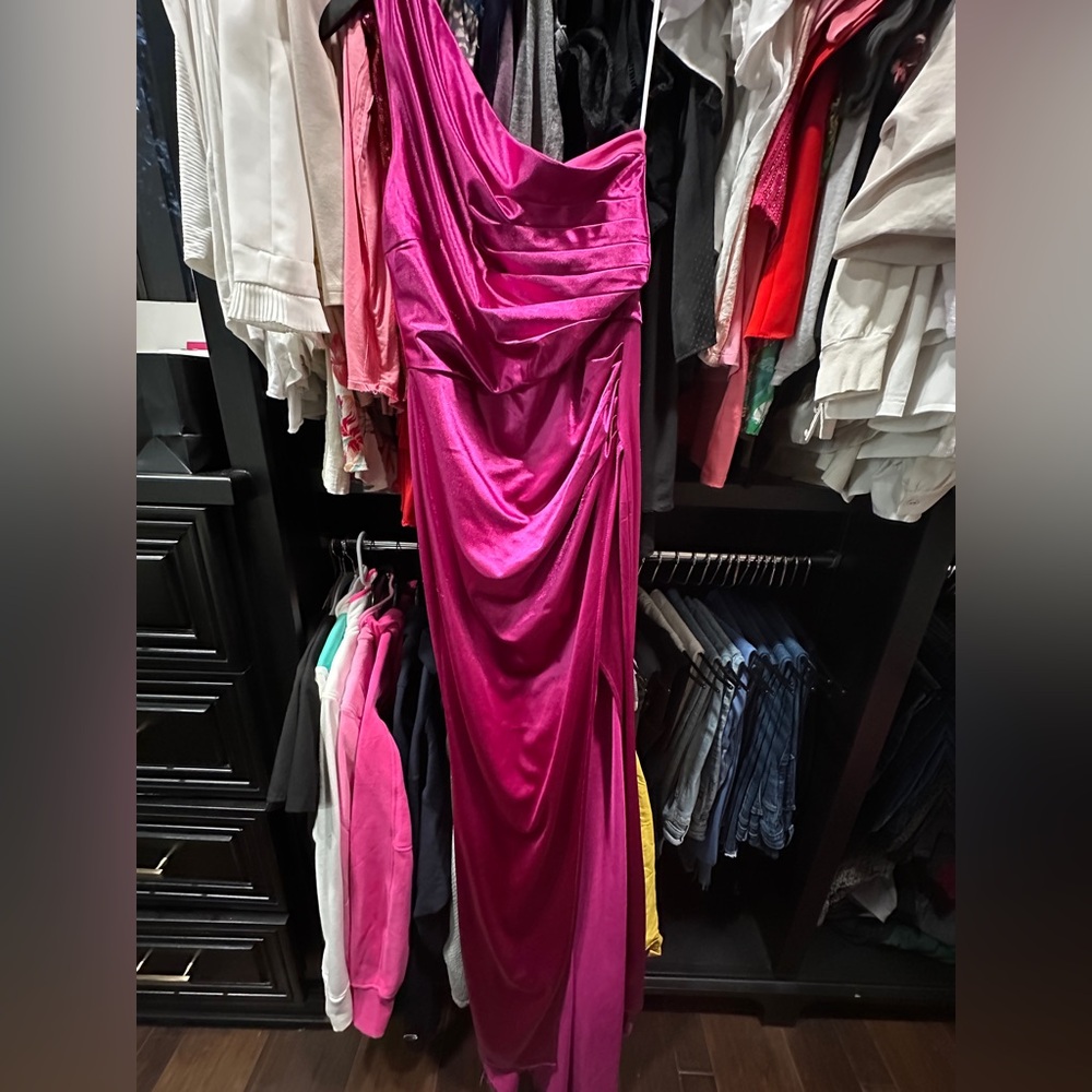 Women's Fuchsia Satin Mermaid Dress Long